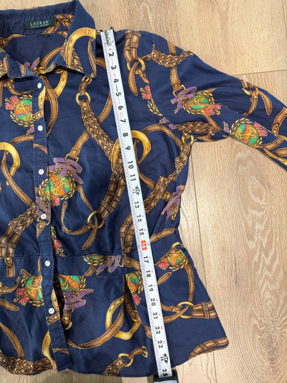 Lauren Ralph Lauren Navy with Gold Chain Print Shirt - Picture 5 of 6